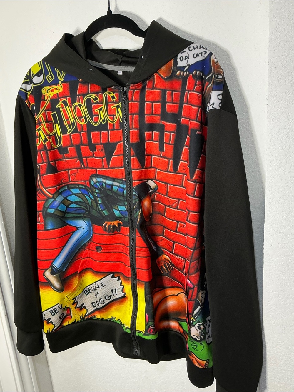Graphic Zip-Up Hoodie with Red Brick Comic Print